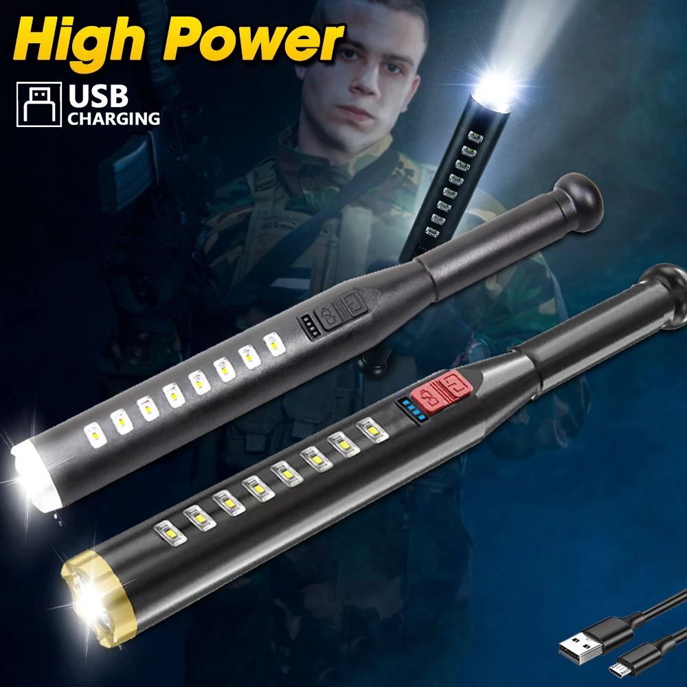 

Baseball Bat LED Flashlight Self Defense 3 Modes Flashlight Strong Security Lamp USB Rechargeable Waterproof Hand Lamp Zaklamp