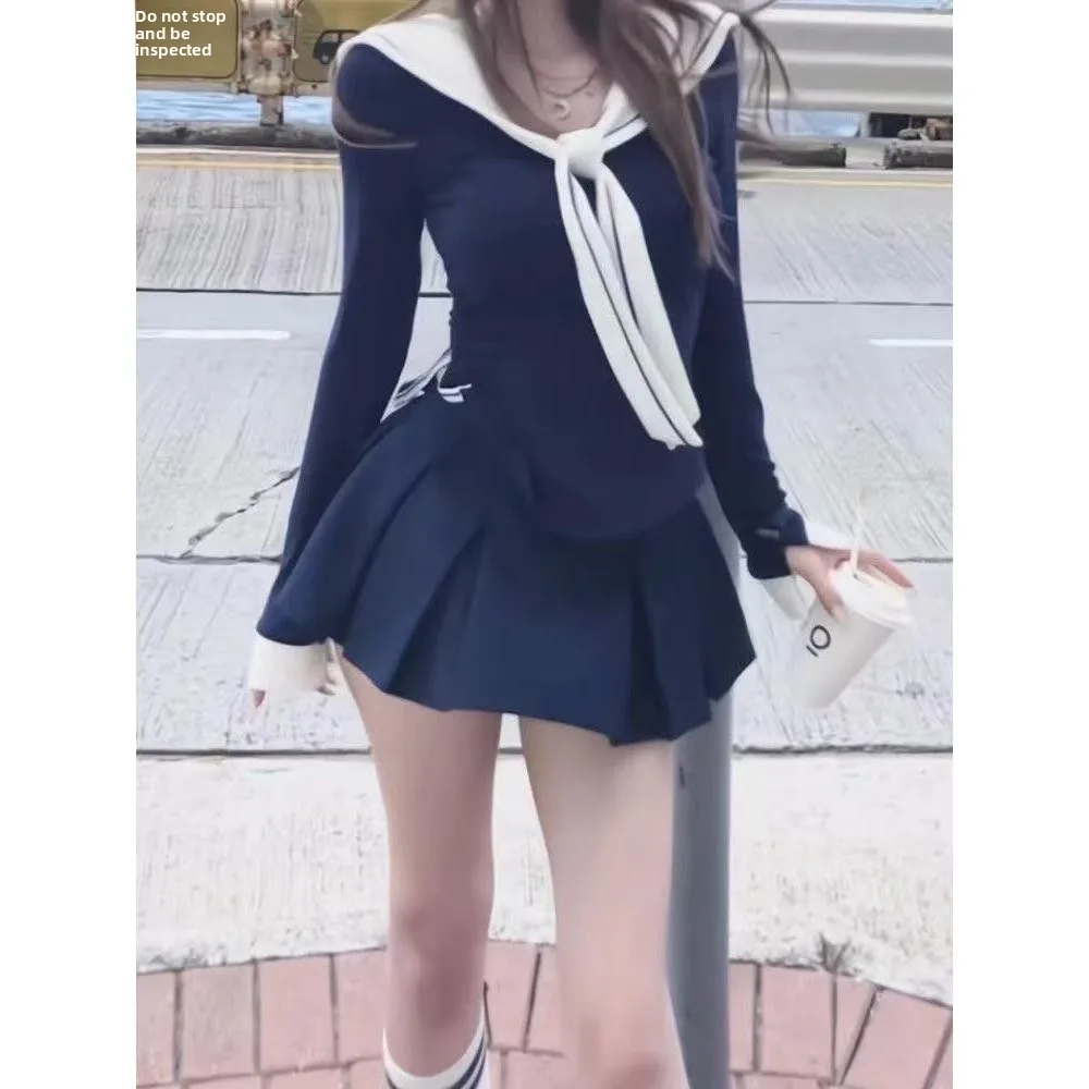 

Slimming T-Shirt And Tank Top Set for Plump Women College Style Spicy Girl Design Autumn Inner Wear Casual Fashion Set