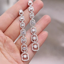 Huitan Aesthetic Long Hanging Earrings for Women Silver Color Luxury Fashion Engagement Wedding Ear Accessories 2022 New Jewelry