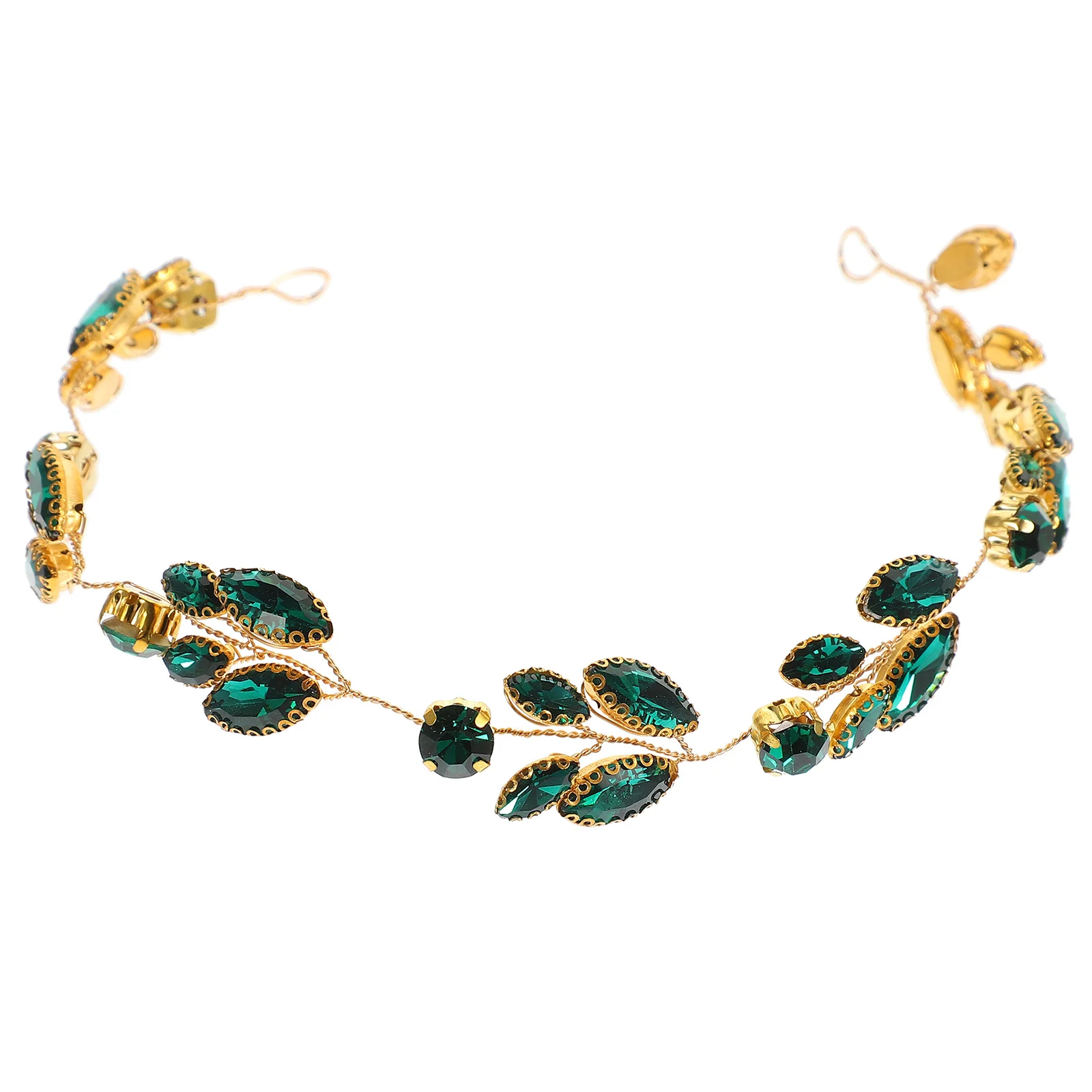 عصابة رأس معدنية لحفلات الزفاف باللون الأخضر، غطاء رأس رائع لحفلات الزفاف، غطاء رأس على شكل سلسلة لإكسسوارات شعر الزفاف والعروس #3