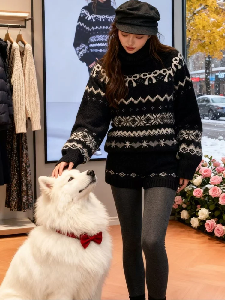 

Черный вязаный свитер и комплект с шортами: шикарный гонконгский ретро-стиль, осенне-зимний модный женский костюм-двойка, теплый, свободного кроя