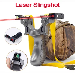 High-quality Laser Aiming Slingshot with Flat Rubber Band Spirit Level High Precision Outdoor Hunting Resin Catapult Toy