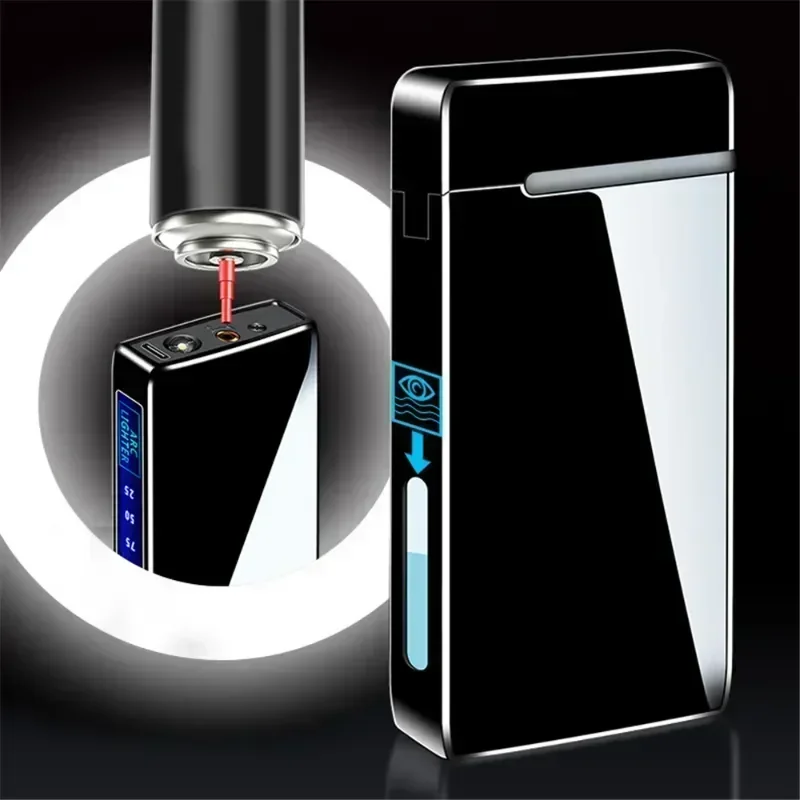 Power Display USB Charge Plasma Butane Gas Lighter With Flashlight 3in1 Jet Lighter Metal Windproof Flameless Electric Lighter