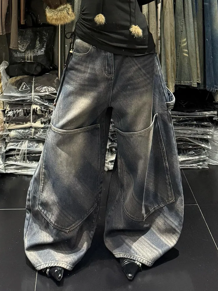 Women's Vintage Baggy Blue Jeans High Waist Denim Trousers Korean 2000s Y2k Harajuku 90s Aesthetic Oversize Pants Trashy Clothes