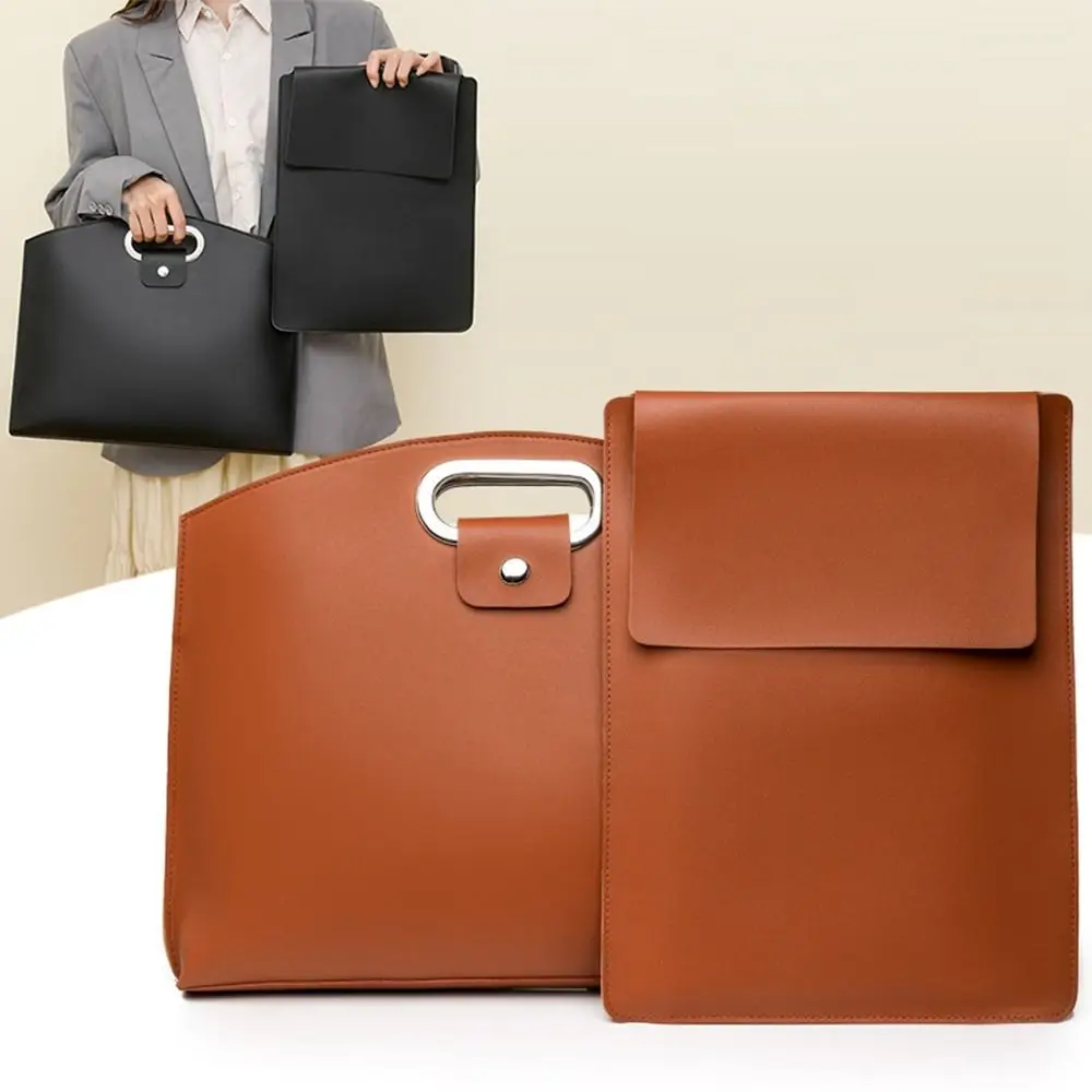 

Elegant PU Office Document Tote Bag Large Capacity Laptop Bag File Bag Solid Color Handbag Computer Bag Outdoor
