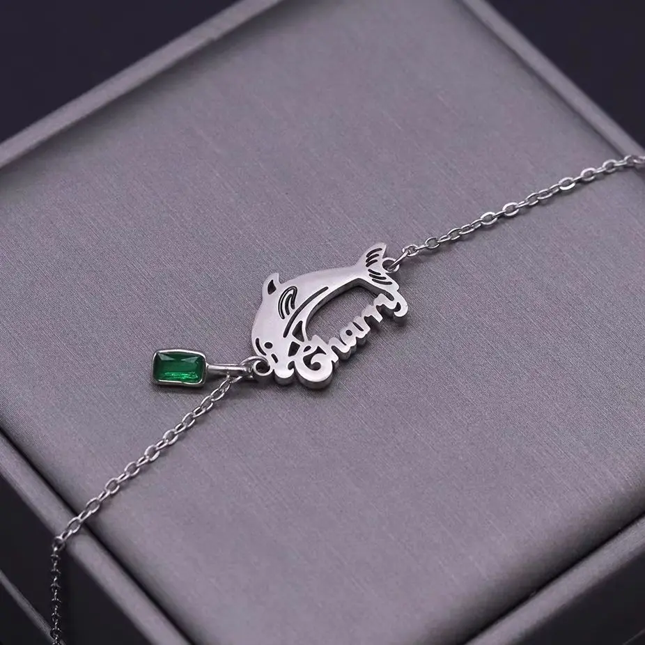 Todorova Custom Name Dolphin Couple Bracelet, Cute Animal Stainless Steel Jewelry, Personalized Gift for Her/Him & Ocean Lovers view 3