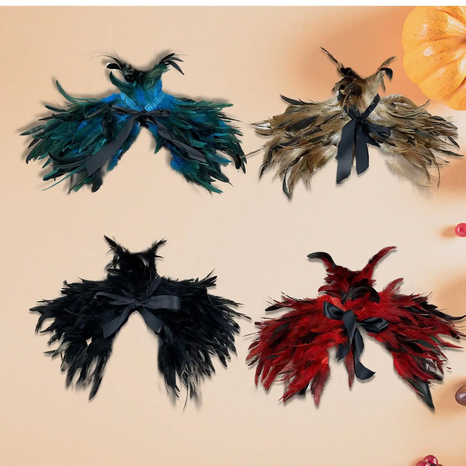 Gothic Feathers Shoulder Scarf with Ribbon Ties for Prom Festival Halloween