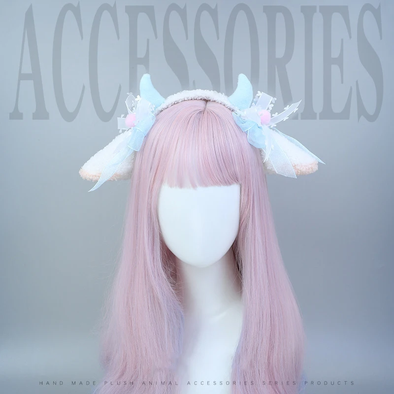 Vintage Lolita Sheep Ears Gradient Headband Cosplay Anime Cat Hairband Halloween Bow Bear Hair Accessories Xmas Plush Headwear