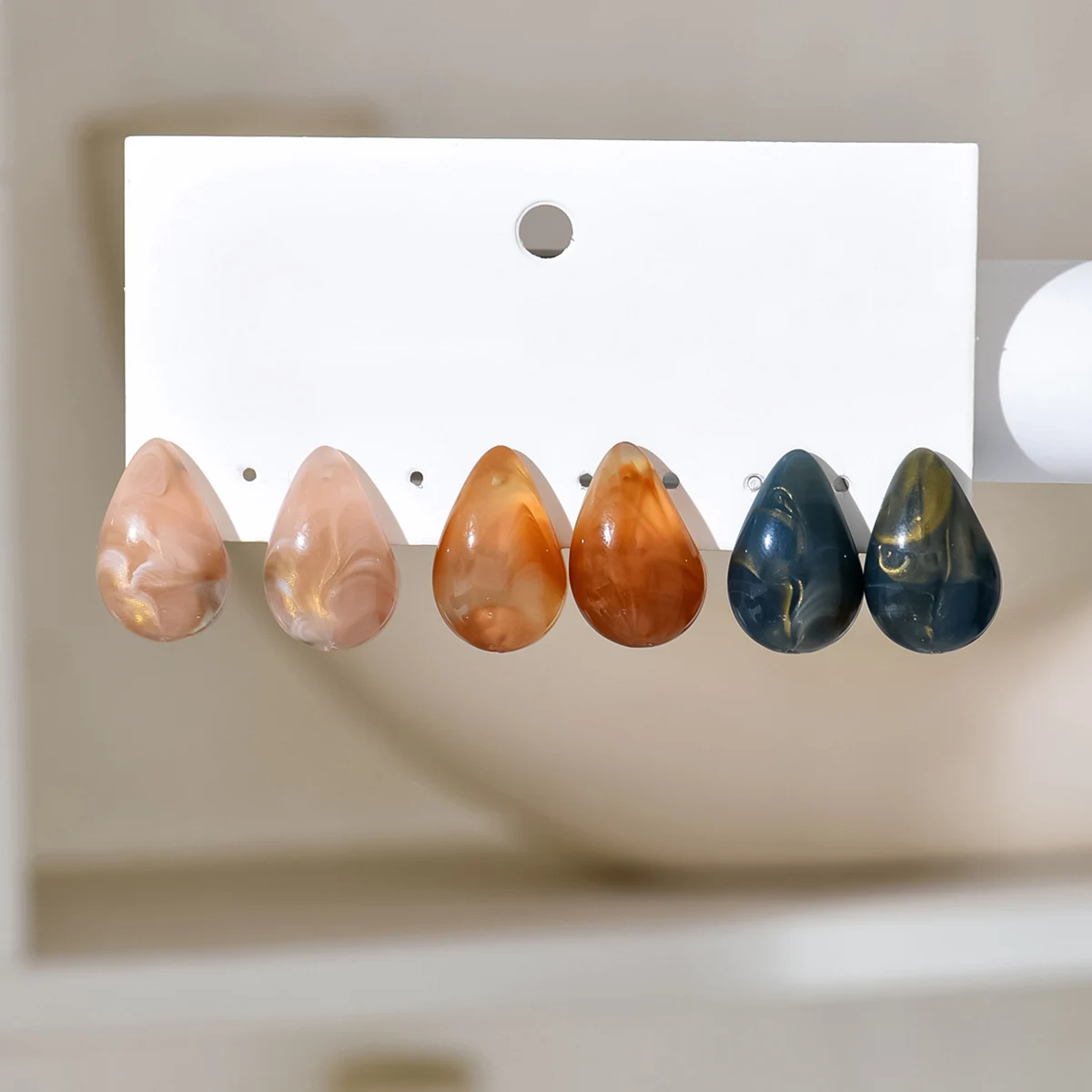 3 Pair New Korean Vintage Water Drop Acetate Resin Stud Earrings For Women Versatile Niche Temperament Girl Ear Jewelry Gifts