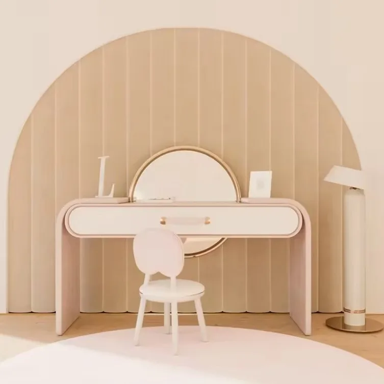 

Wood Aesthetic Dresser Cabinet Minimal Nordic Modern Girls Pink Makeup Table Sets Mirror Drawer Women Mesa Maquillaje Funiture