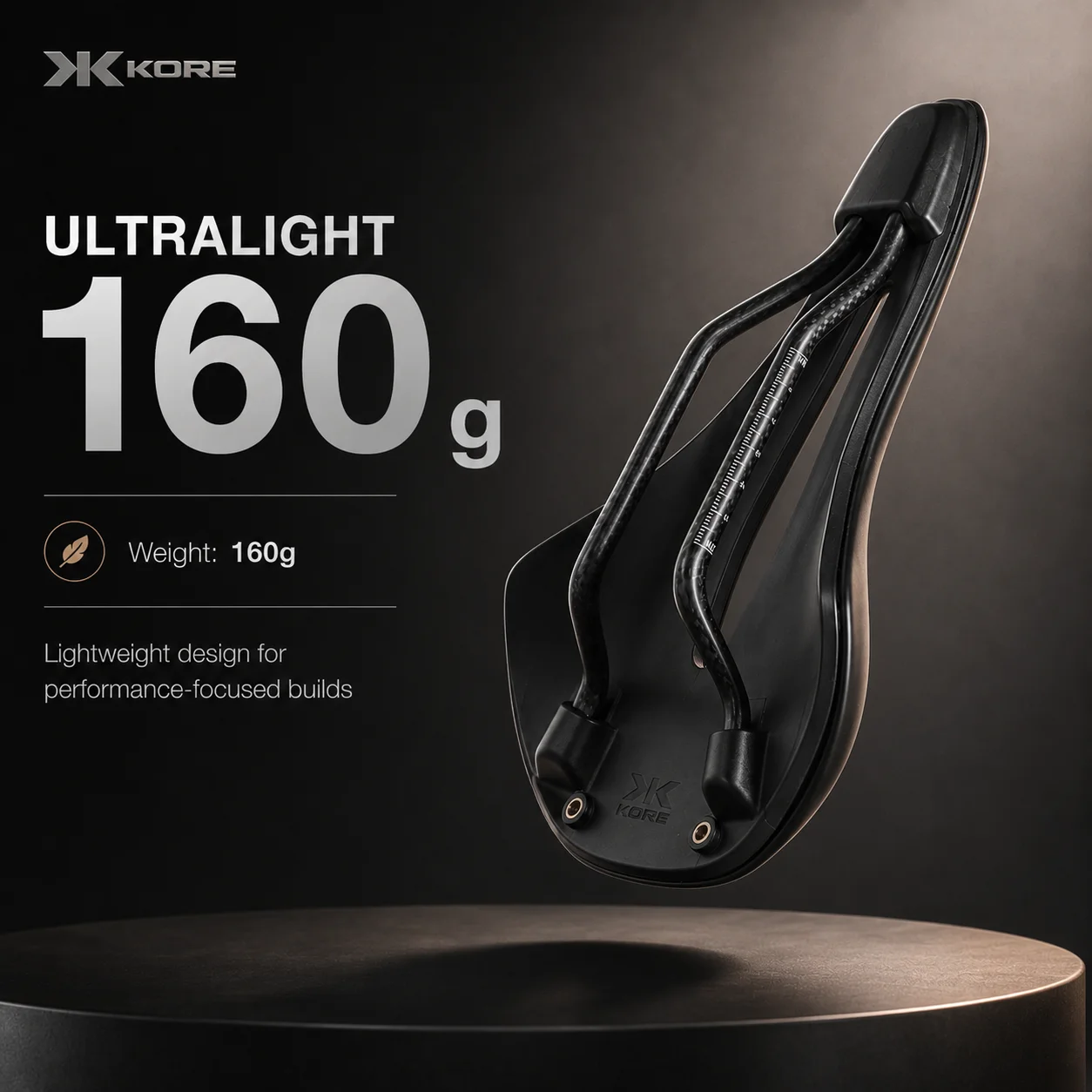 KORE 160g Ultraleichter Carbon-Sattel mit Hohlprofil, PU-Leder, atmungsaktiver Rennradsitz, Komfortpolster 245*140/150mm