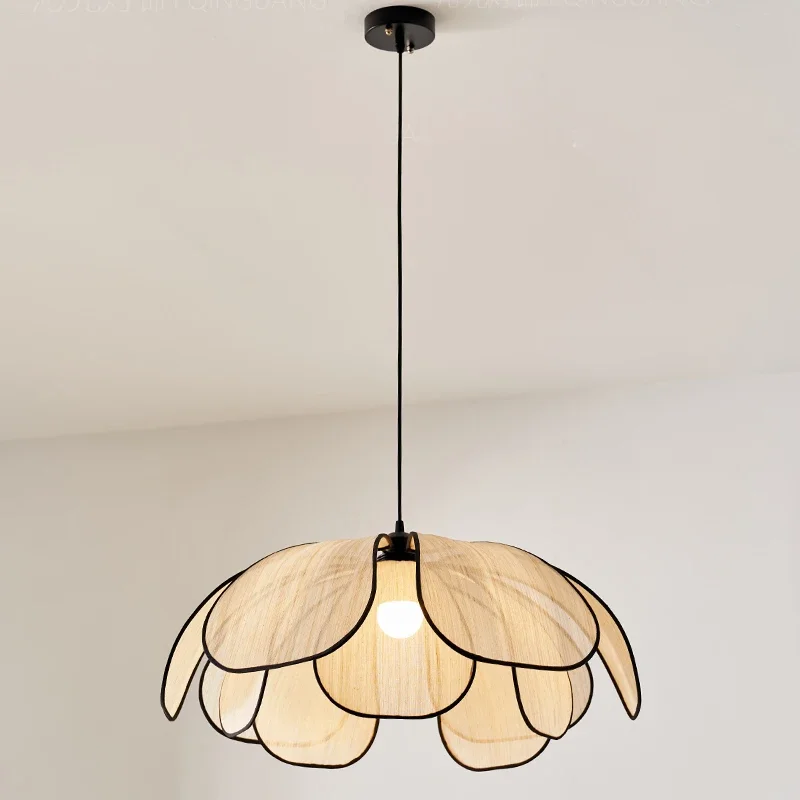 Vintage Rattan Flower Petal Pendant Lights Lustre for Living Dining Room Teahouse Cafes Woven Chandelier Hanging Lamps  Fixtures