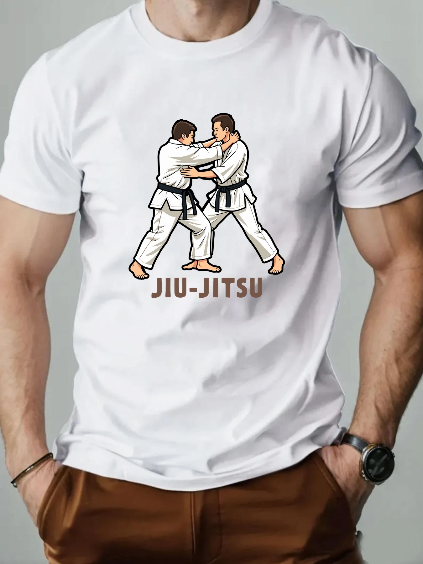 

T-Shirt Men 100% Cotton Jiu Jitsu Cartoon Print Summer Round Neck Breathable Oversized Tee Casual Fashion High quality Clothing