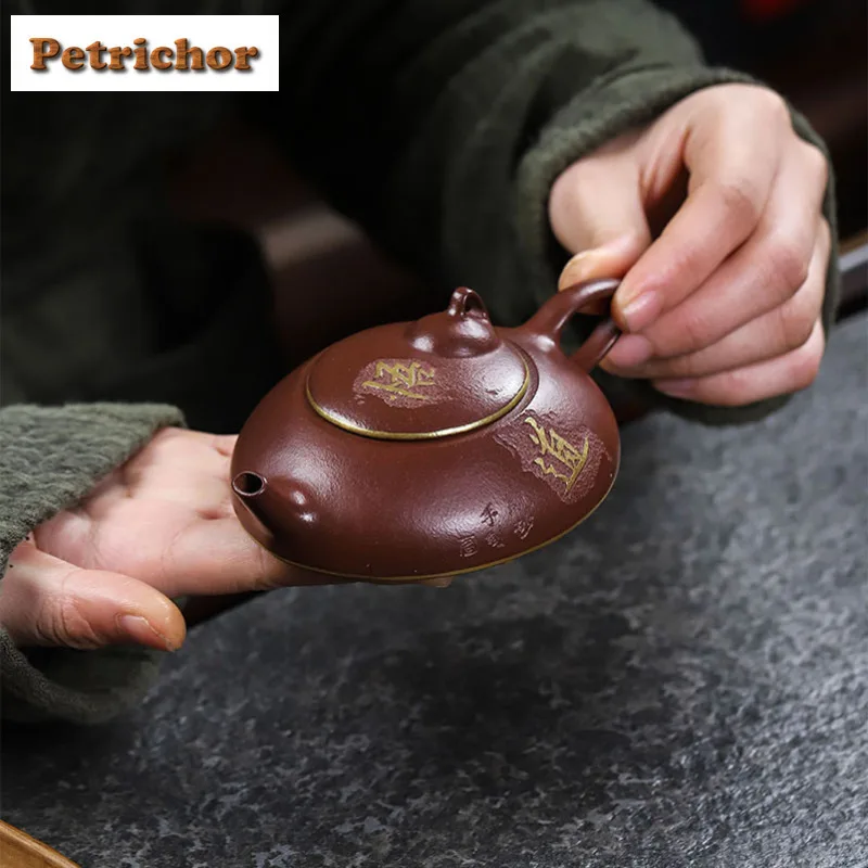 90 مللي بوتيك ييشينغ الأرجواني الطين أباريق الشاي الفنانين اليدوية الذهب الرسم وعاء الخام الخام الأرجواني الطين غلاية Zisha طقم شاي عناصر الشاي تشا #6