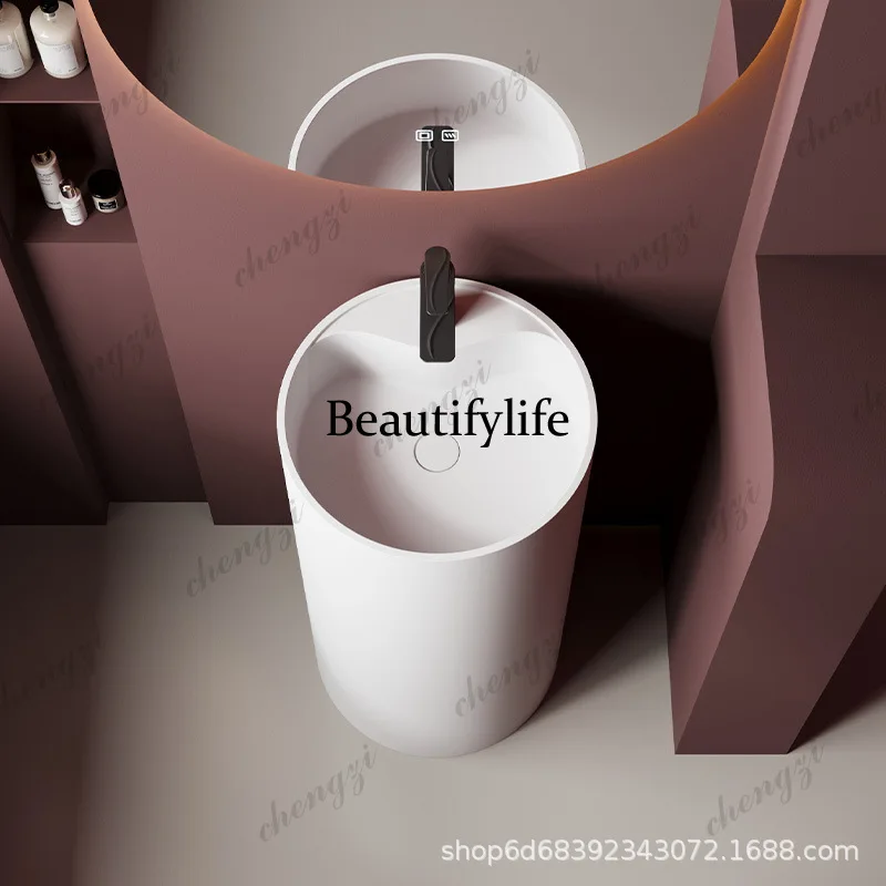 Hand washing column basin Integrated floor washbasin Round artificial stone pillar basin Minimalist hotel style