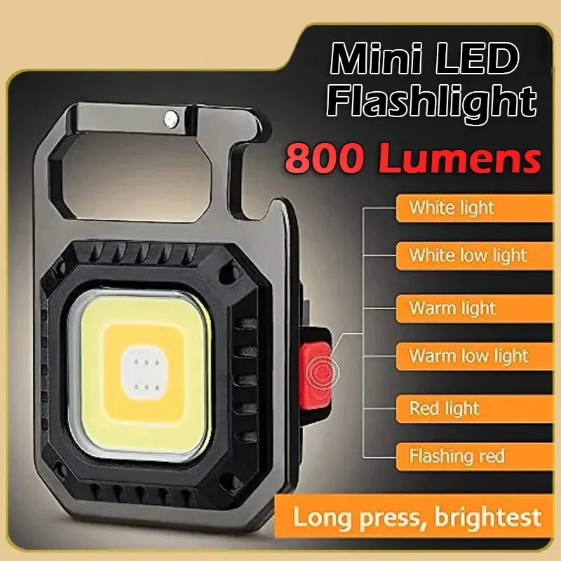 Mini LED Flashlight Keychain Multifunctional Portable COB Camping Lamps USB Charging Work Lights Outdoor Fishing Hiking