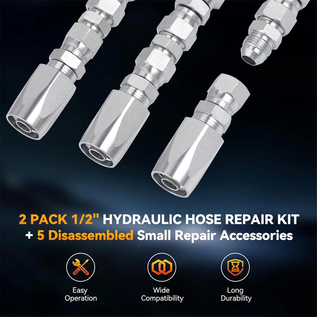 

ABNJ 2Pcs Hydraulic Hose Field Fittings Repair Kit and 5Pcs Small Repair Parts, Reusable Hydraulic Repair Fittings 1/2Inch