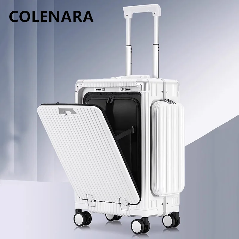 

COLENARA USB Charging Suitcase Front Opening Boarding Box Aluminum Frame Trolley Case 20"24 Inch PC Multifunctional Luggage