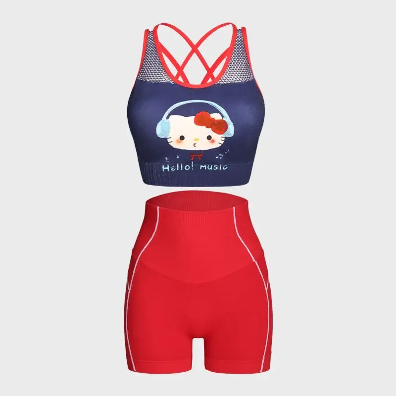 

Cute Hello Kitty High Waist Bikini Set Women's Wearing Yoga Running Sports Beautiful Back Bra Shorts Comfort Stretch Suit S M L