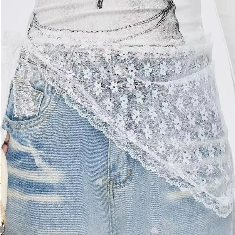 Summer Triangle Short Skirt Half Butt Curtain Skirts Lace Trim Small Apron Knitting Lace Stacked Ins Spring Headscarf