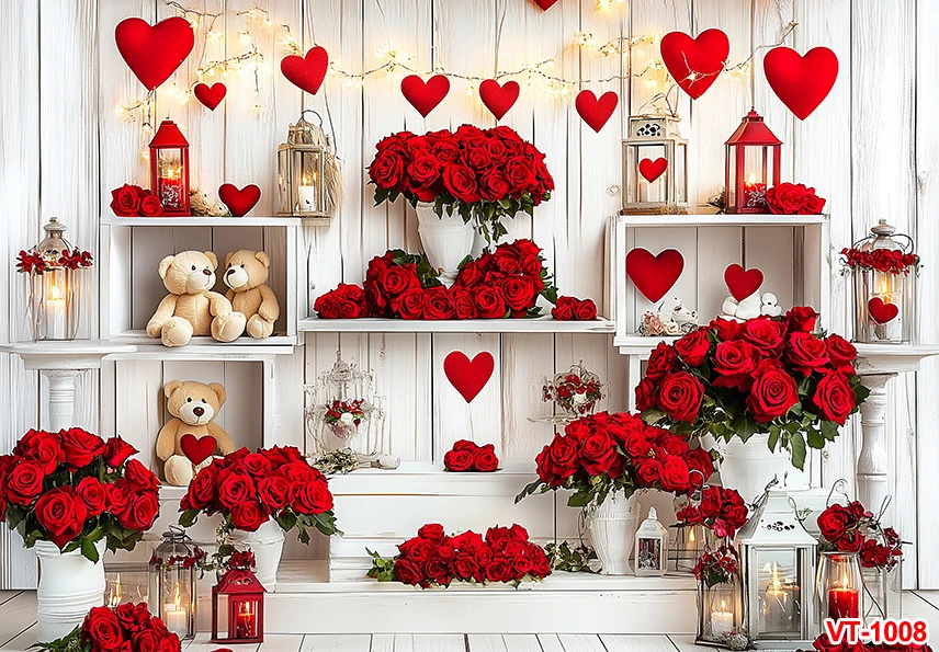 발렌타인 데이 스토어 사진 배경, 귀여운 곰 레드 로즈 발렌타인 스토어 배경, 신부 샤워 웨딩 사진
