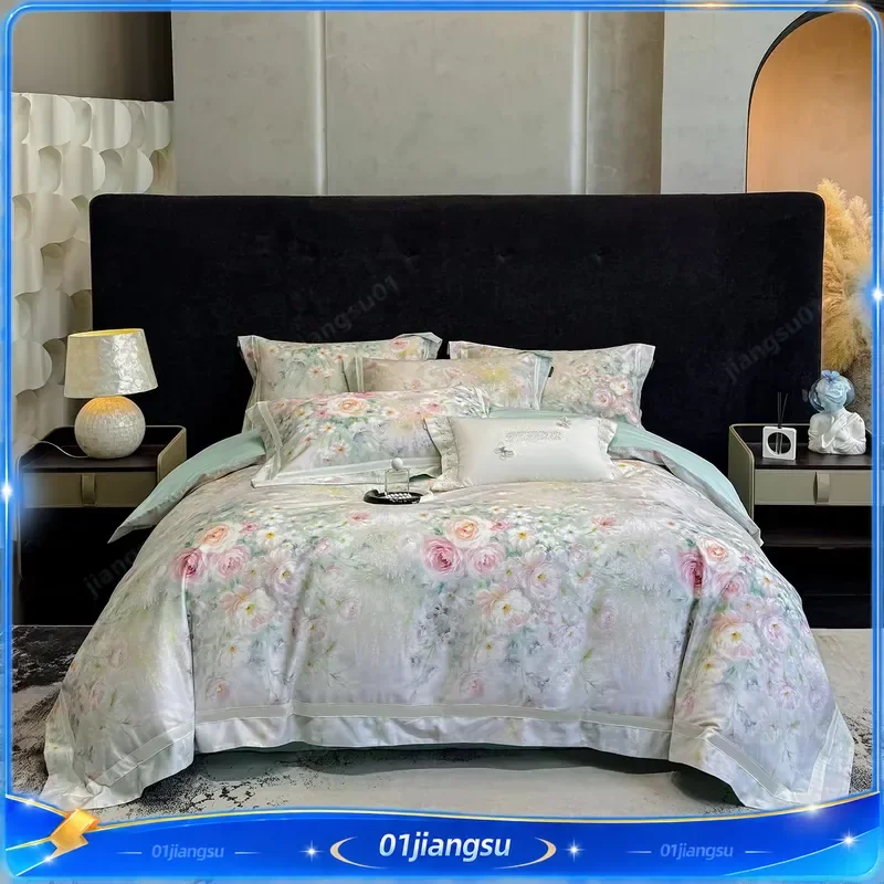2026 New Egyptian Long Staple Cotton Bedding Set Queen King Size 4 Piece Digital Print Duvet Cover Sheet Pillowcase Luxury