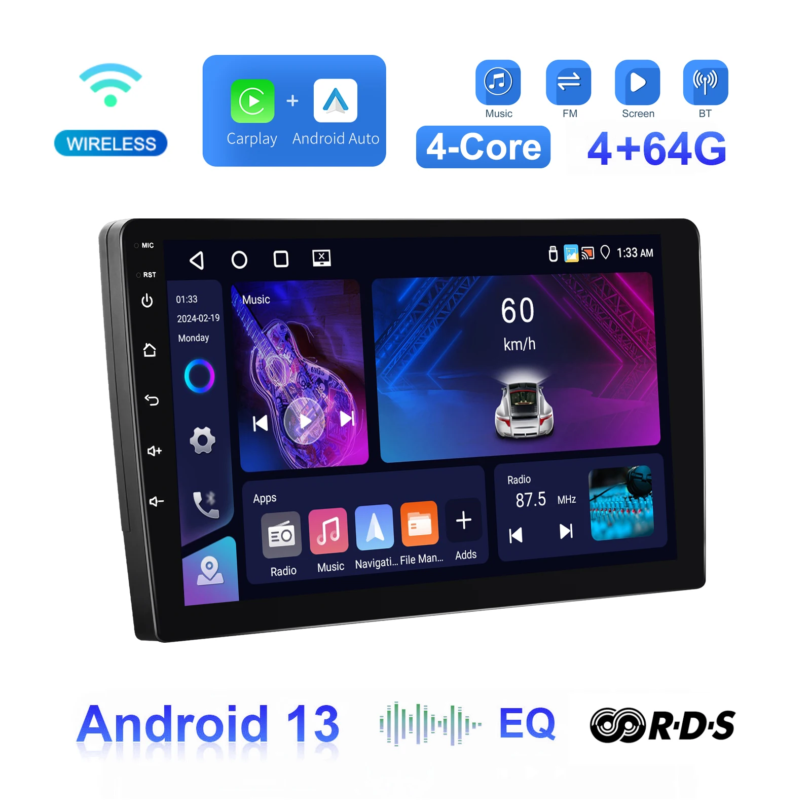Podofo 9 ''/10'' 4 64g Android Autoradio 2din 4core Multimedia-Player Carplay Android Auto Wifi GPS Navigation FM/RDS Car Audio