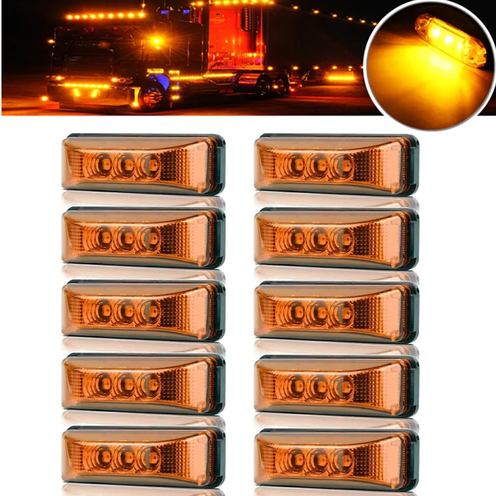 

10PCS 3LED Side Marker Lights RV Truck Trailer Clearance Light Lorry RV Boat Side Light Waterproof Amber Red White LED Lights