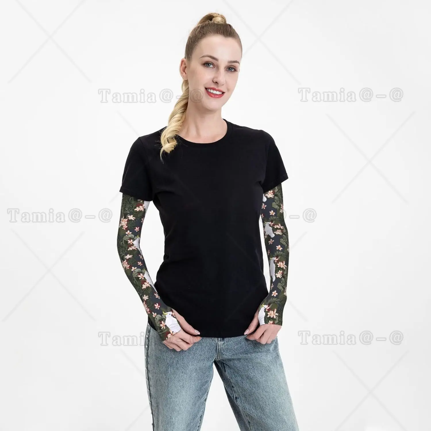 Cooling Arm Sleeves for Men Women Uv Protection White Cute Cockatoo Parrot Plant Tattoo Sleeves To Cover Gardening Compression