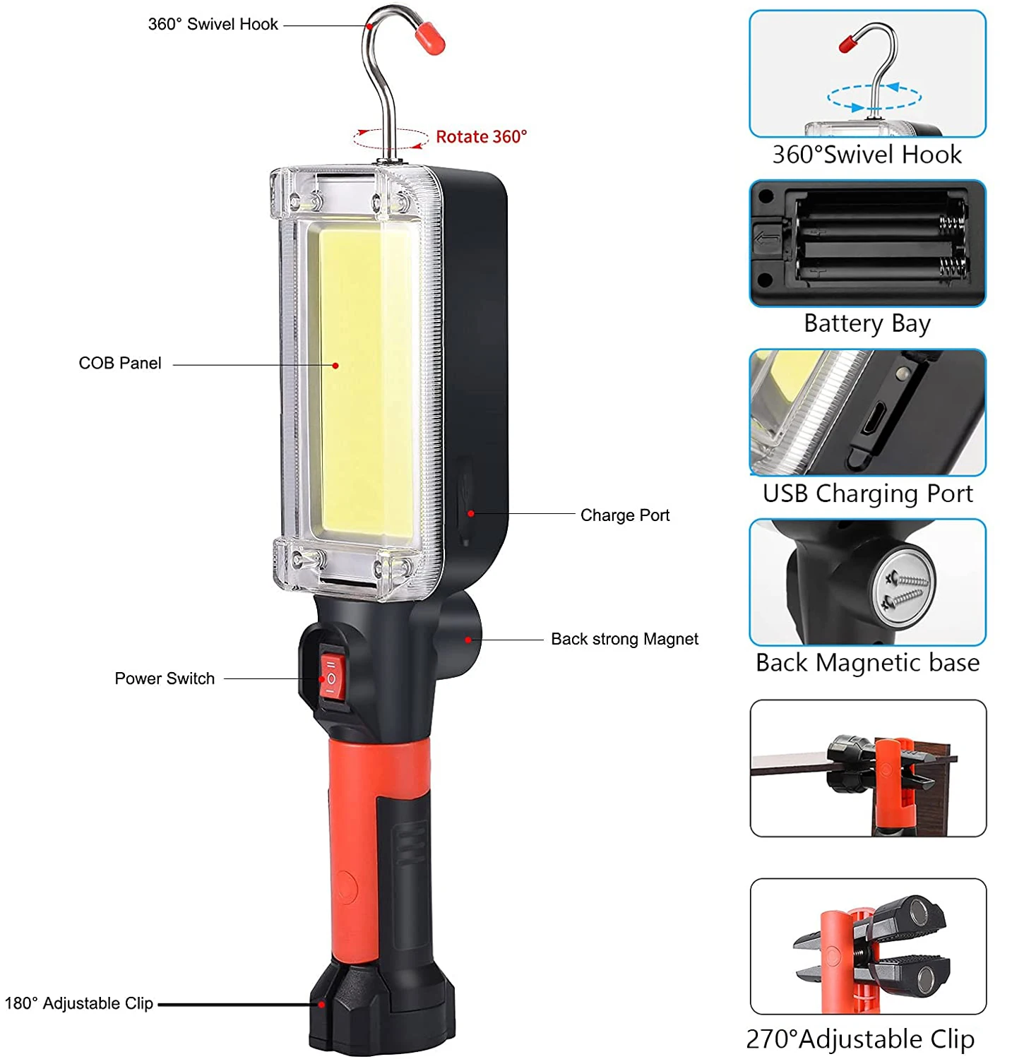 Poderosa Luz De Trabalho LED Auto Repair Light Luz De Emergência Ao Ar Livre 5 Modos Lanterna Camping Light Tocha Impermeável