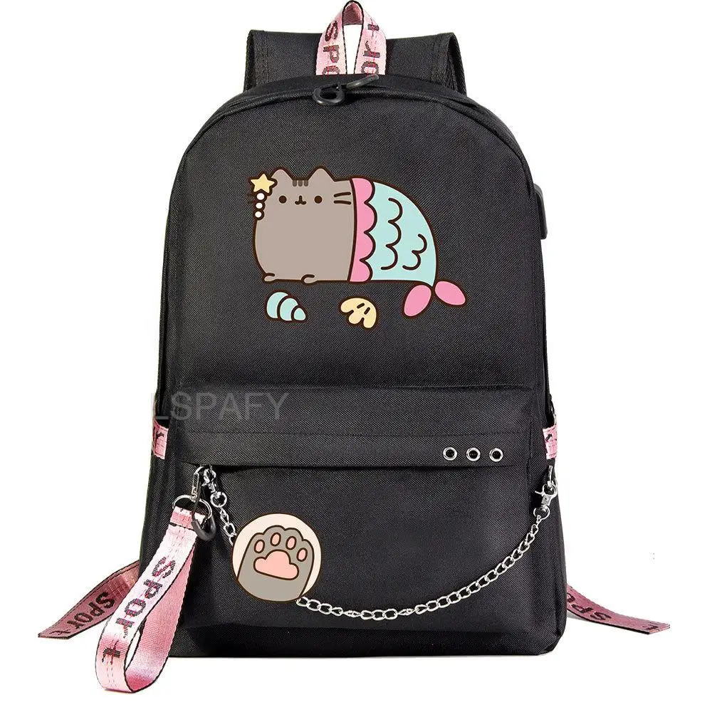 Cute Cat Girls School Backpacks USB Charge Backpack Waterproof Bagpack School Bags Teenage Women Travel Bag