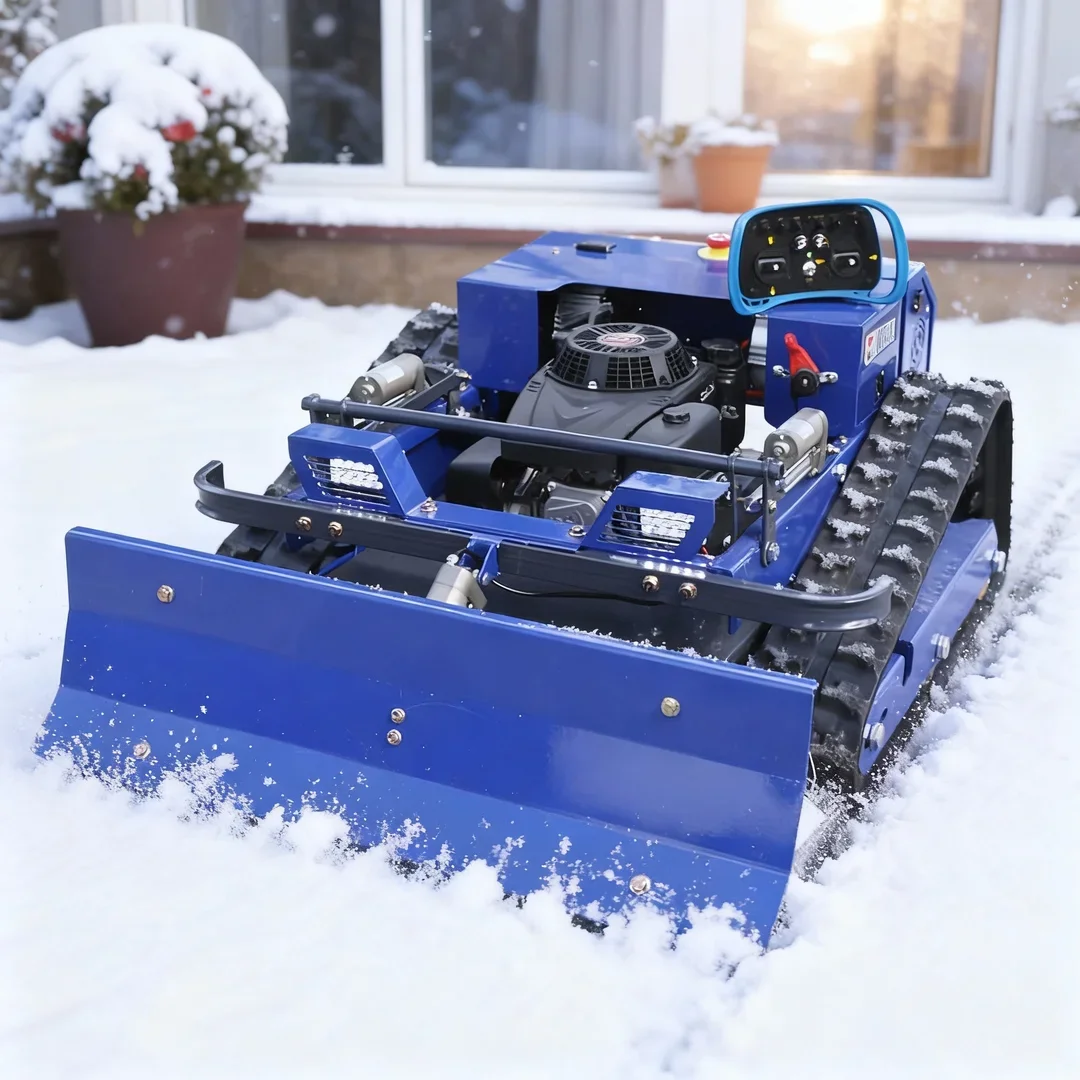 

Индивидуальная четырехтактная газонокосилка с дистанционным управлением — мини-робот на радиоуправлении с навесным снегоотвалом