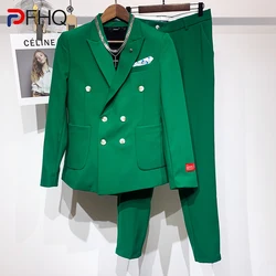 PFHQ Autumn Men's Fashionable Double Breasted Blazers Handsome Tide Light Luxury High Quality Solid Color Suit Trousers 21Z1251