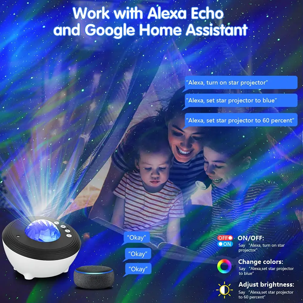 Aurora Projector Northern Lights Galaxy Light White Noise Sound  Bluetooth Speaker/Timer/Remote for Ceiling Bedroom Decor Kids