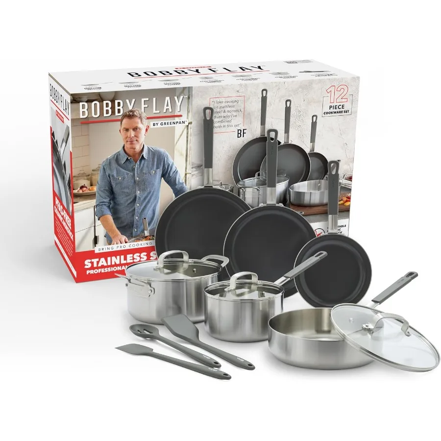 

Professional Grade Stainless Steel 12 Piece Cookware Set with TriPly Multiclad Construction PFASFree Ceramic Nonstick Coating I