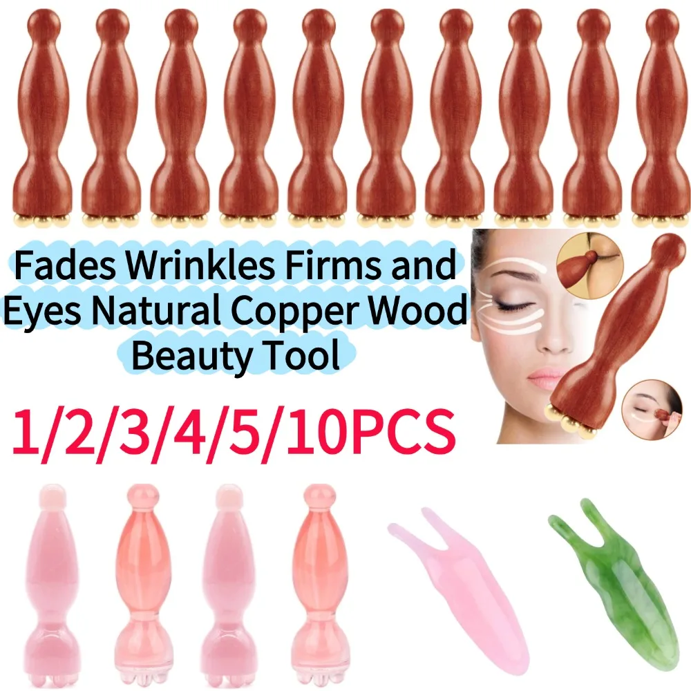 

1/5/10 шт. Набор для лимфодренажного массажа лица: щетка и латунный массажер для глаз в форме лотоса, инструмент для акупунктурного массажа лица и глаз из сандалового дерева