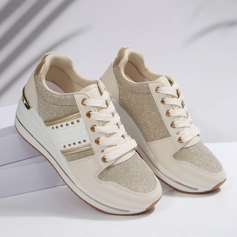 أحذية رياضية نسائية ذات نعل سميك، أحذية نسائية ذات تصميم ذهبي، أحذية رياضية كاجوال مريحة، أحذية كاجوال جديدة Zapatos De Mujer #5