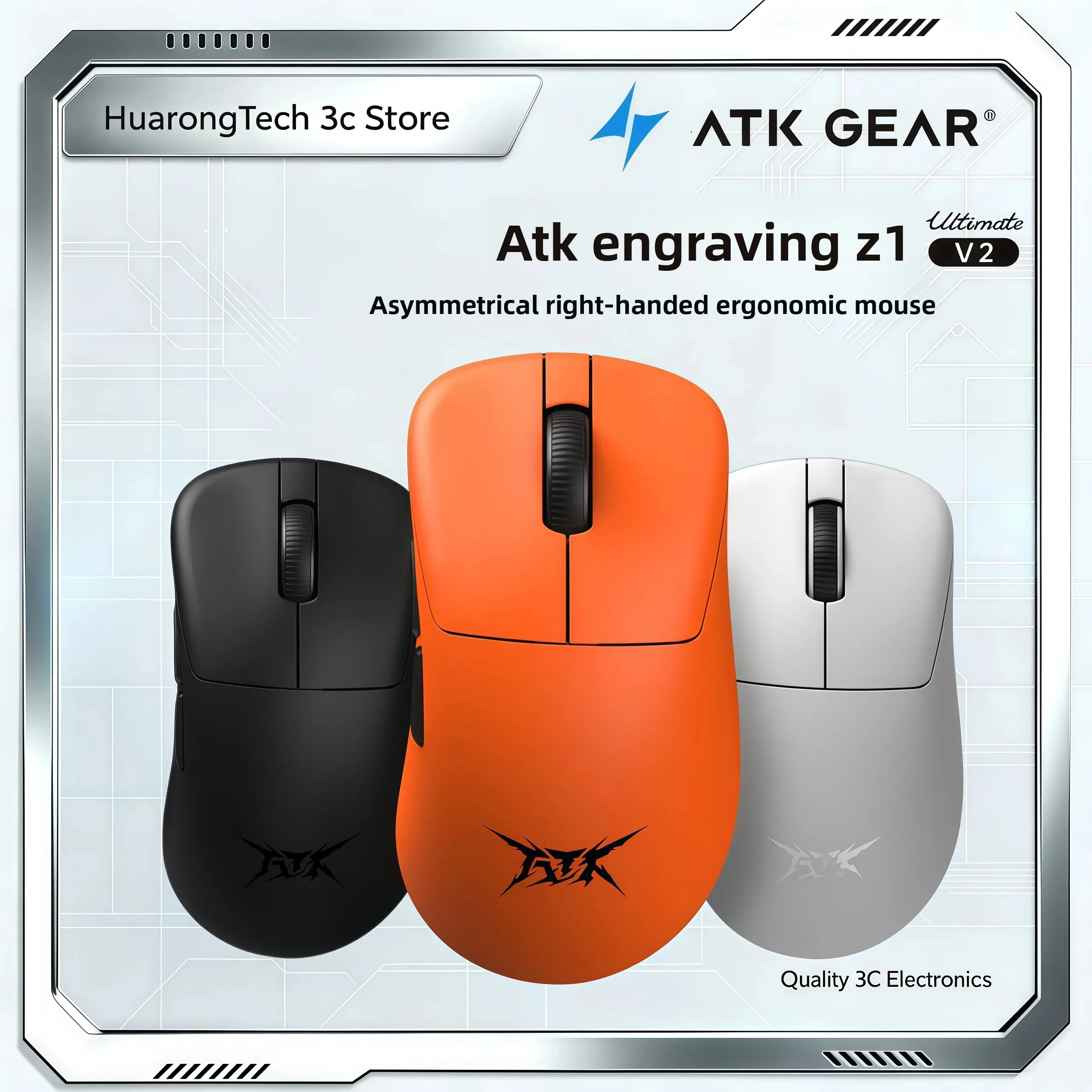 ATK Blazing Sky Z1V2 Ultimate Wireless Mouse PAW3950 Ultra Dual 8K Gaming Mouse Ergonomic Self Developed Medium Large Hand