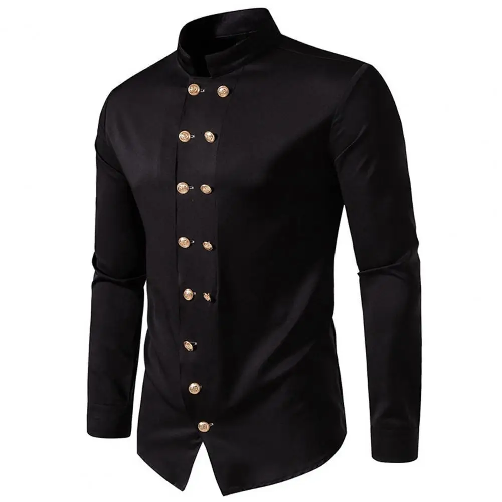 

Men Personality Shirt Long Sleeves Blouses Casual Tops Retro Double-breasted Formal Soft Breathable Mid Length Men Top ropa homb