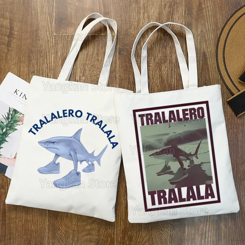 

Brainrot Meme Tralalero Tralala Unisex Handbags Custom Canvas Tote Bag Daily Use Reusable Travel Casual Shopping Bag