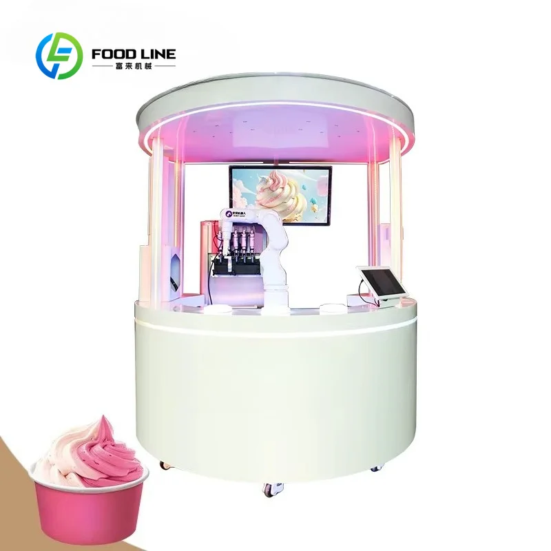 Customized Auto Self-Cleaning Robotic Ice Cream Vending Machine University Town Unmanned Soft Serve Sales Ice Cream Robot