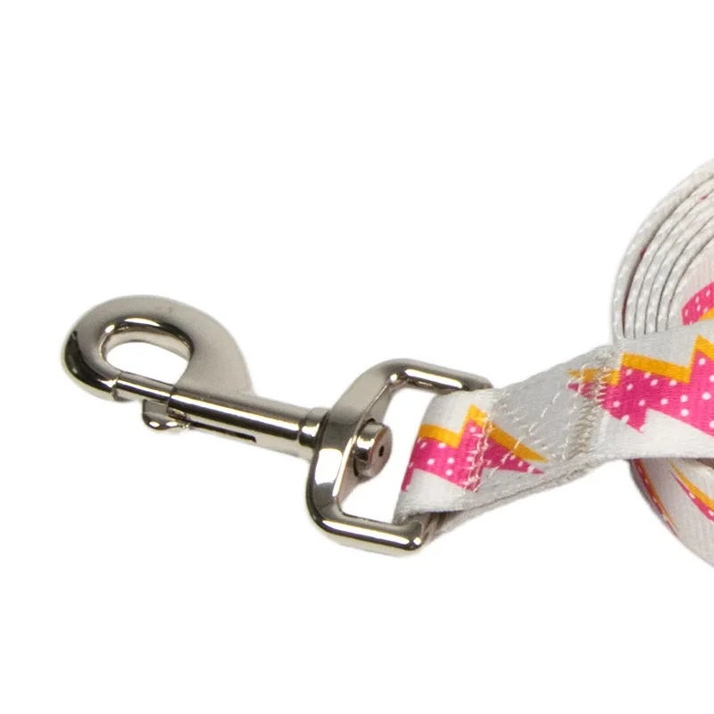 6' Polyester Lightning Bolt Standard Dog Leash, Pink and White