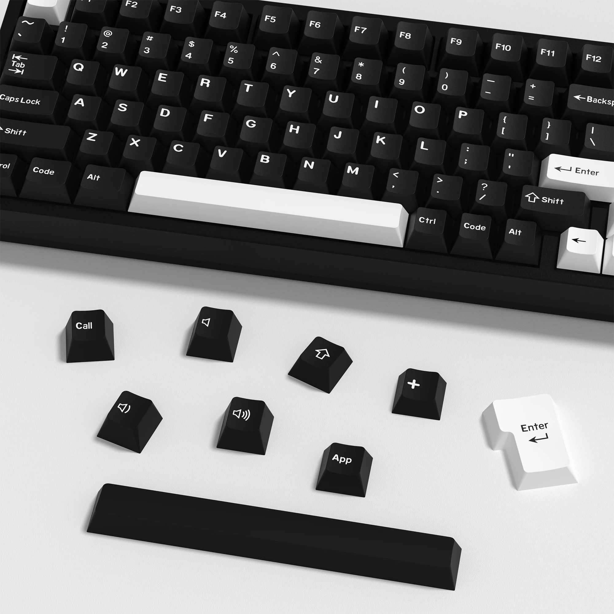 KBDiy GMK WOB Tastenkappe Cherry Profile Double Shot PBT ISO 7u Schwarz-Weiß-Tastenkappen für mechanische Tastatur Retro-Gaming-Tastenkappe