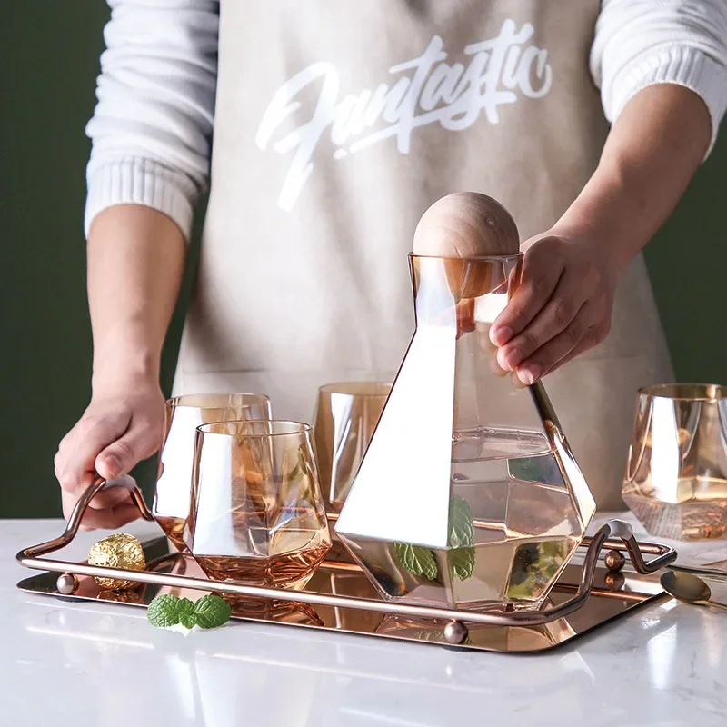 LingAo-Creative Glass Water Bottle with Tray Set, Colorful Diamond Cup, Internet Celebrity, Affordable Luxury