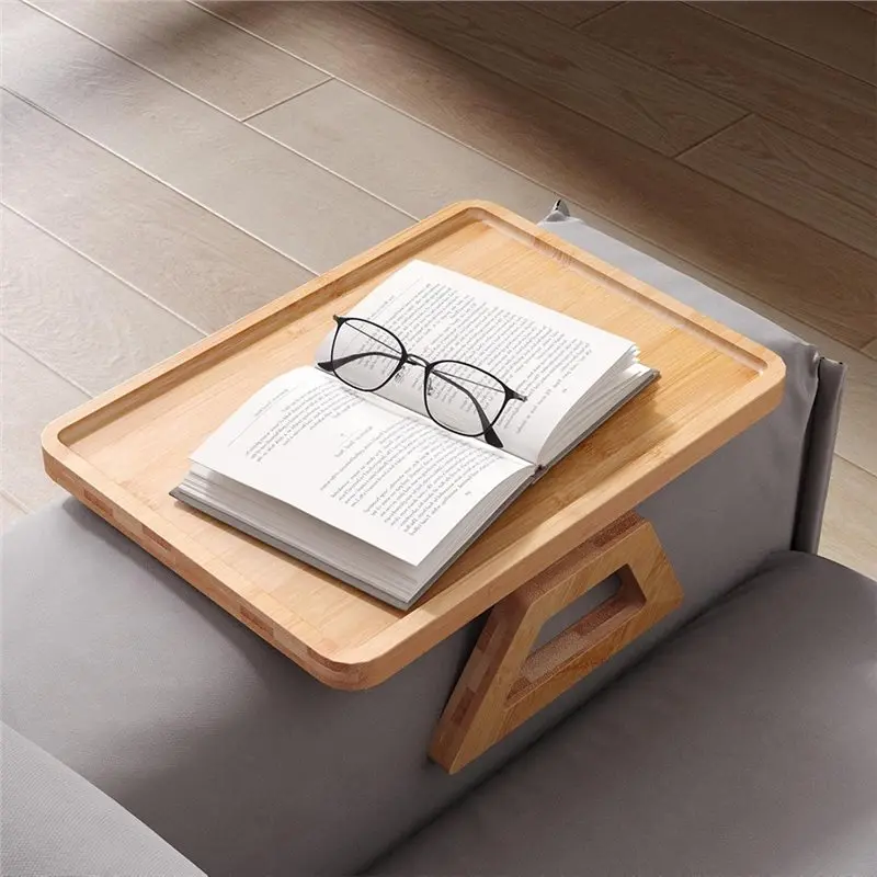AB13-Wood For Living Room Couch Armrest Table Arm Trays Foldable Rectangular Snack& Fruit Platter 1Pcs Portable Sofa