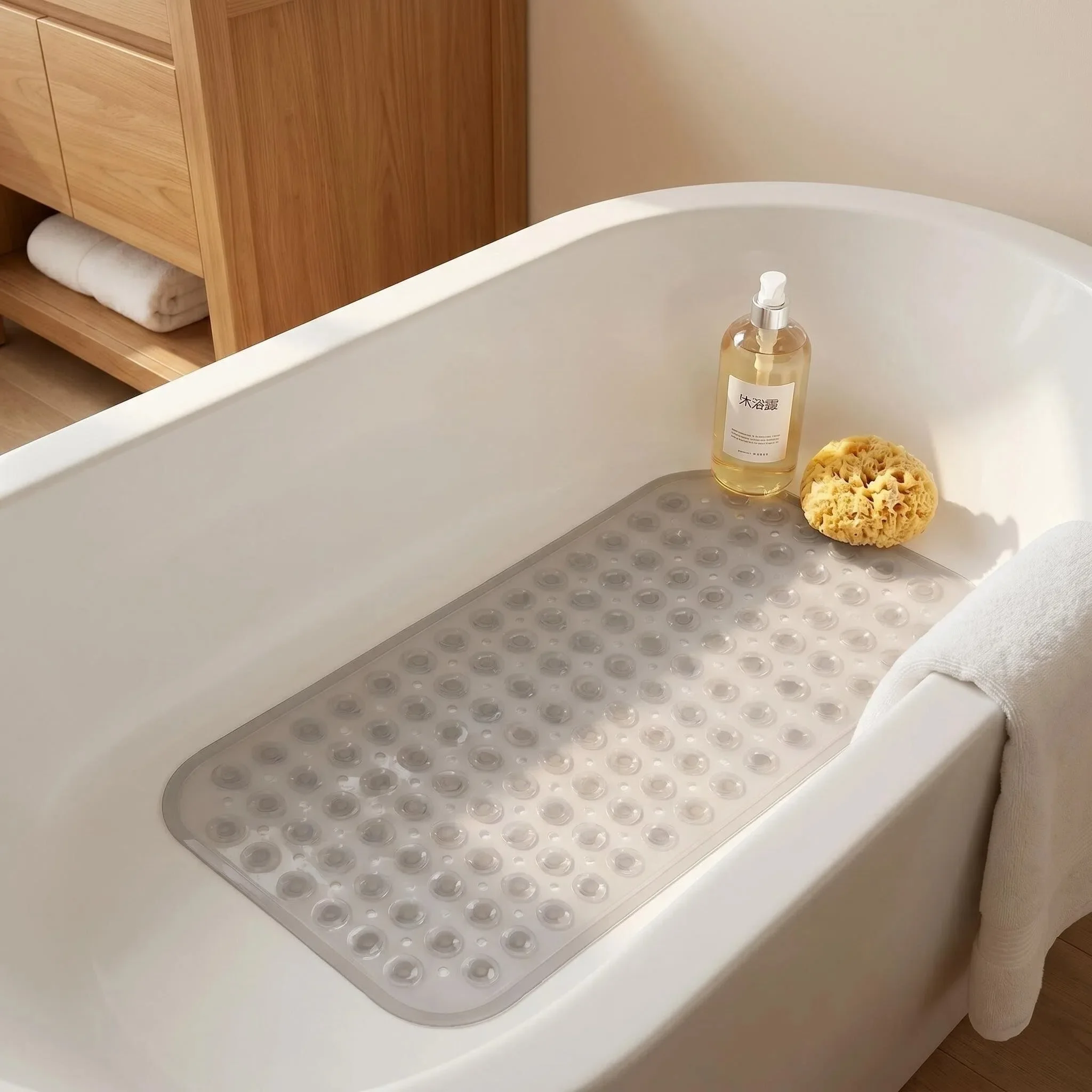 27.5X15 Inch Anti Slip Bath Mat, Quick Drying Bathtub Mat with Strong Suction Cups and Drainage Holes, PVC Bathroom Mat Suitable