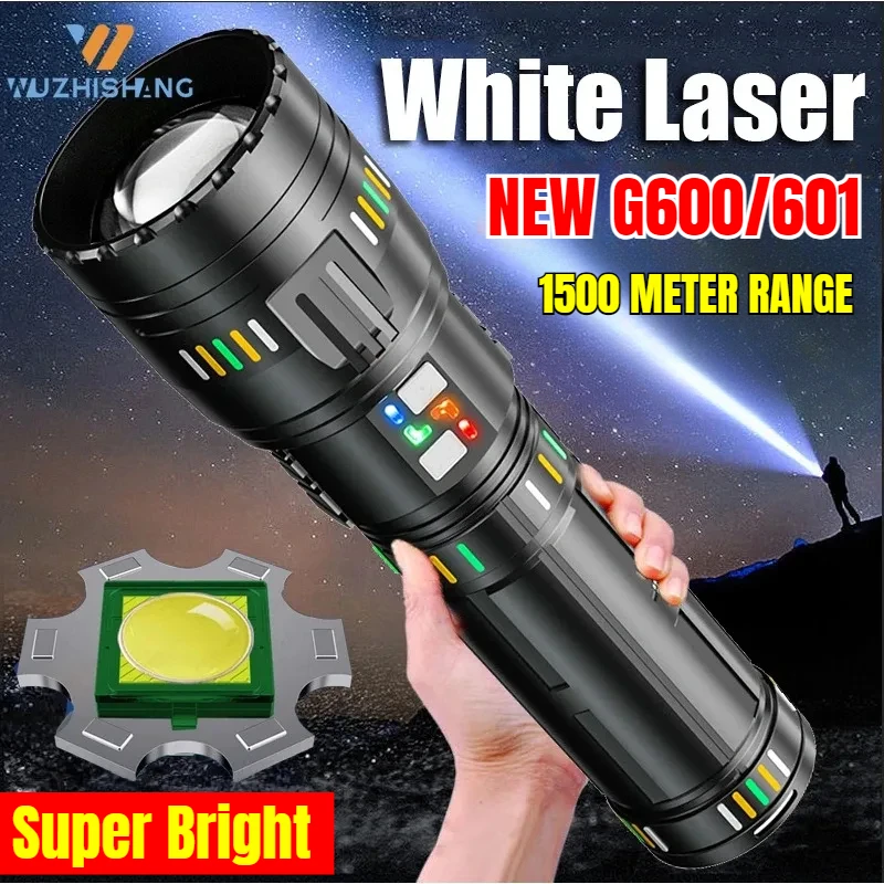 New Powerful G600/601 LED Flashlight Zoomable Spotlight with Power Display Type-c Charging Outdoor Emergency Camping Lantern