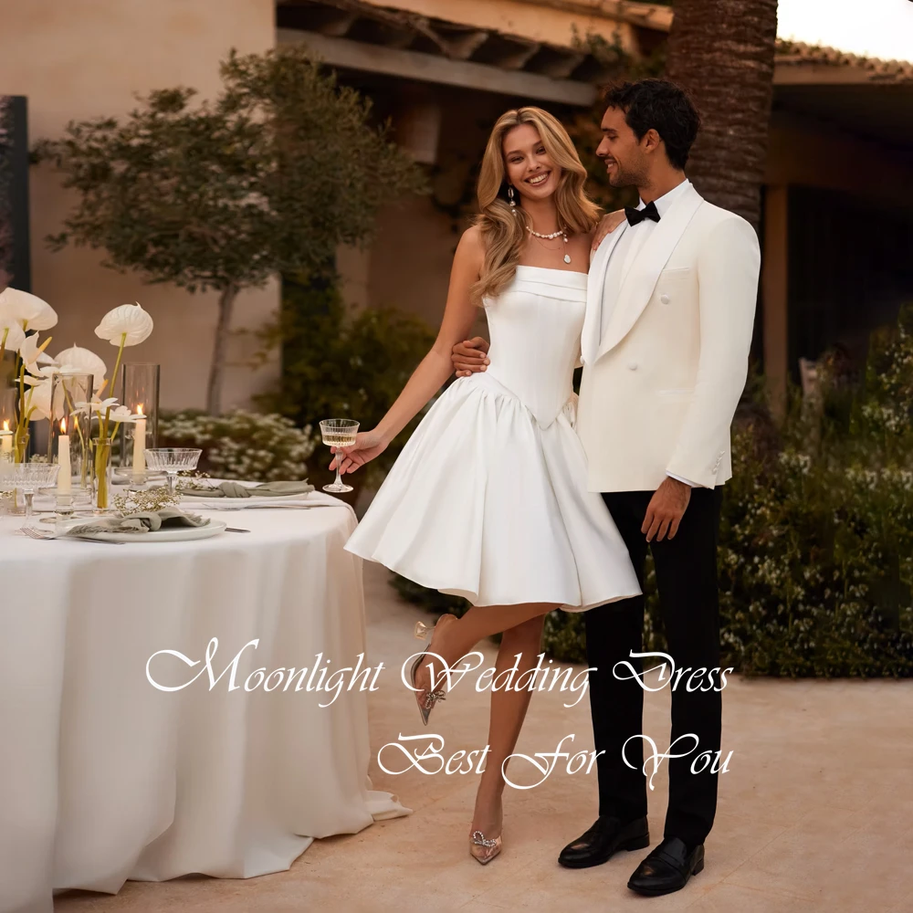 فستان زفاف عصري قصير على شكل حرف a للنساء 2026 بدون حمالات بدون أكمام مفتوح الظهر من الساتان فستان زفاف Vestidos De Novia مخصص #4