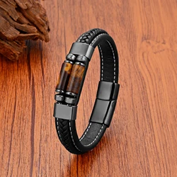 Natural Tiger Eye Agates Crystal Beads Handmade Bracelets Bohemia Style Men Women Leather Bangles 2023 Fashion Jewelry Gifts