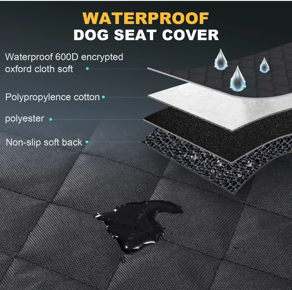 HTMCK For Car Dog Front Seat Cover, Waterproof Non-Slip Rear Seat Mat Cushion Protector, Pet Car Travel Accessories
